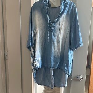 Blue Hooded Tunic with White Print